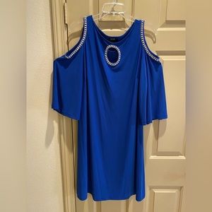 Msk Cold Shoulder Rhinestone Cut Out Shift Dress Size L, Royal Blue